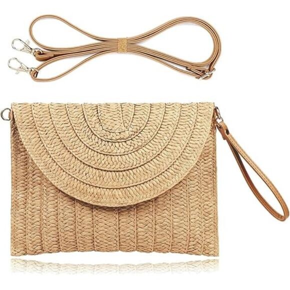 COOKOOKY Straw Clutch Handbag Summer Beach Straw Purse for Women woven Envelope - Picture 7 of 7